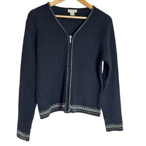 Womens Vintage Ann Taylor Black Embellished Wool Cardigan Full Zip   Size M
